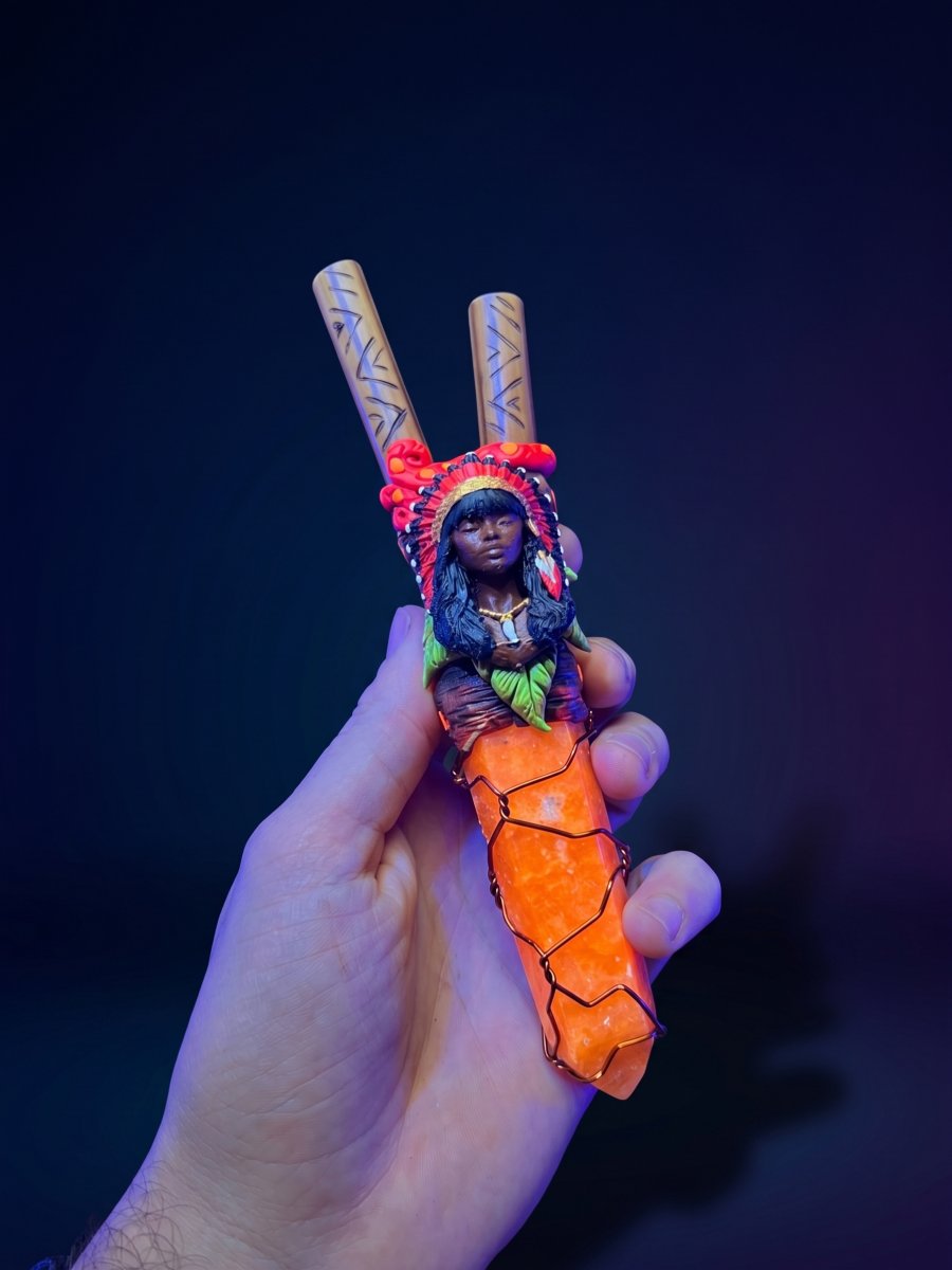 Kuripe Cabocla com Cobra Coral e Calcita Laranja
